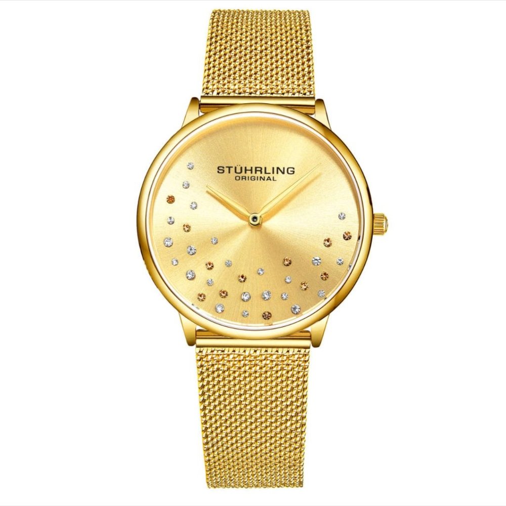 Stuhrling Original Quartz Crystal Accented Mesh Bracelet Womens Watch